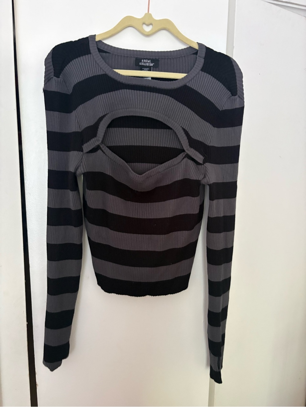 hot topic social collision black stripe sweater with peephole